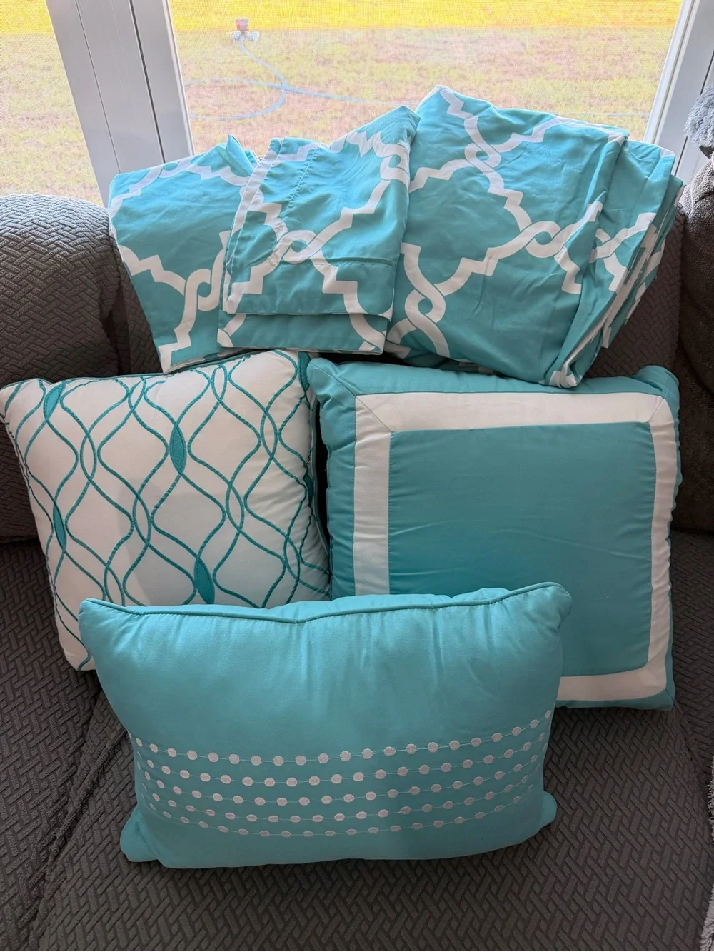 Teal Geometric Reversible Duvet Cover Set - Queen